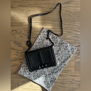 Rebecca Minkoff Chevron Love Small Black Leather Crossbody Bag